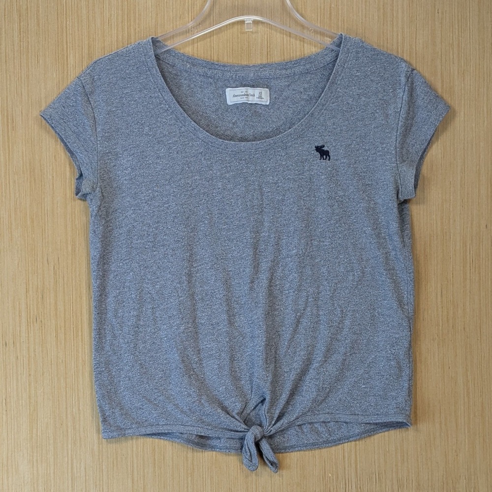 Abercrombie & Fitch Womens Preppy Y2K Gray Tie Front Moose Logo T-Shirt XS